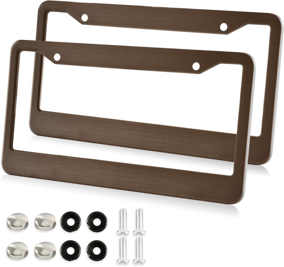 2PCS License Plate Frame Brown Blurred Rust-Proof Aluminum License Plate Frames Vehicle Accessory for Easy Car Decoration, Universal Fit (Round Hole)