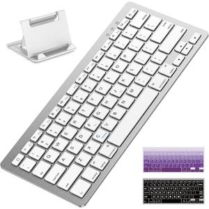 OMOTON Upgraded Rechargeable Bluetooth Keyboard for iPad, with Adjustable Stand Holder and 2 Key Stickers, Compact Portable Wireless Keyboard for iPad 11th A16, 10th, Pro, Air, Mini, White 