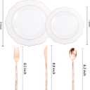 Liacere 150PCS Rose Gold Plastic Plates - Clear Rose Gold Disposable Plates with Glitter Bamboo Handle Cutlery - 60 Baroque Elegant Plates, 30 Forks, 30 Spoons, 30 Knives for Wedding Mothers Day