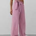 Women's Wide Leg Pants Y2K Trendy Elastic Waist Track Pants Baggy Tie Knot Trousers with Zipper Pockets Streetwear Casual (M)