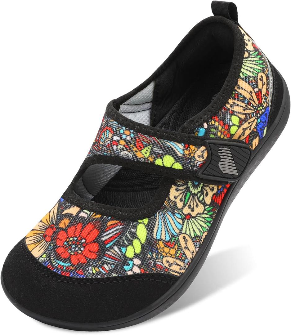 BARERUN Womens Barefoot Walking Shoes Adjustable Wide Diabetic Shoes Breathable Zero Drop Sneakers for Wide Width Arthritis Edema Feet Nursing Shoe Indoor Outdoor (7.5 Wide, Flower)