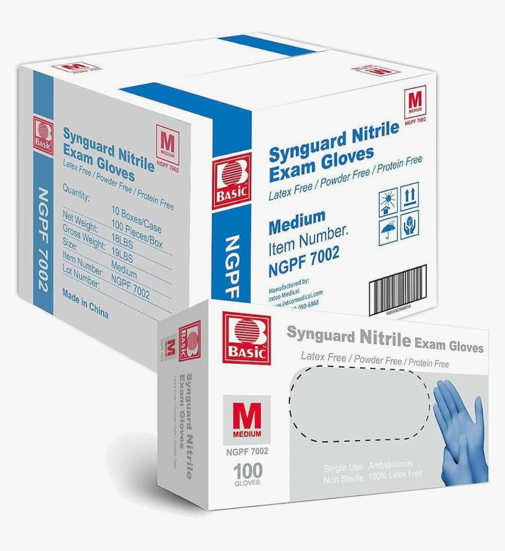 Basic Medical Blue Nitrile Exam Gloves, Latex-Free & Powder-Free Food-Safe House Cleaning Disposable Glove (1000 Pcs)