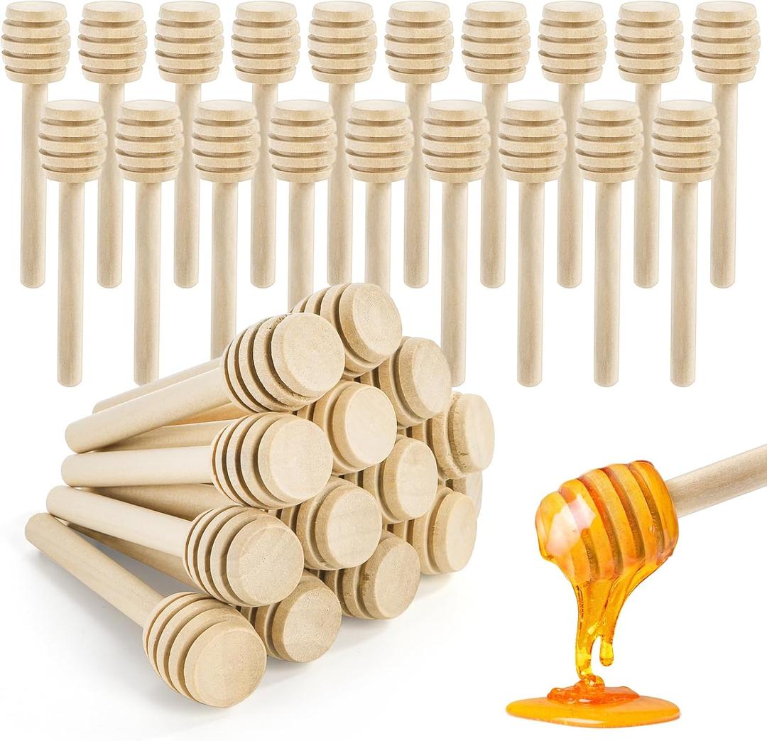 Lawei 100 Pack Mini Wooden Honey Dipper Sticks - 3 Inch Honey Dippers Server for Honey Dispense Drizzle Honey and Wedding Party Favors