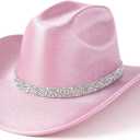 Cowboy Hat for Women Men Bling Diamond Party Disco Cowgirl Hat (Medium, Pink)