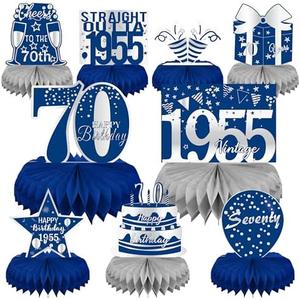 LINAYE 70th Birthday Decorations for Men - Blue and Silver Honeycomb Centerpieces for 70 Year Old Birthday Party 70th Birthday Centerpieces for Table Seventy Birthday Vintage Decorations Decor