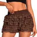 High Waisted Ruffle Shorts for Women Girls, Cute Lace Layered Bloomers, Going Out Mini Micro Bloomer (Small, Dark Brown)