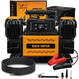 SanHima 12V Air Compressor - Dual Cylinder Portable Tire Inflator 12.36 CFM w/LED Screen, Offroad Air Pump Heavy Duty Max 150 PSI for 4x4 Vehicle RV Truck Tires