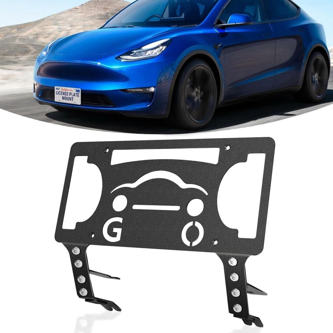 Front License Plate Bracket Mount Holder Compatible with Tesla Model Y 2019-2024, 2026 Juniper, No Drill, Second Installation, Heavy Duty Front License Plate Frame with Accessories