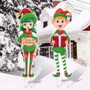 2pcs Christmas Elf Yard Signs - Large Elf Garden Stakes for Lawn & Pathway Xmas Decorations