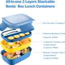 Large Capacity Bento Box Adult Lunch Box,3 Layers Stackable Bento Lunch Containers for Adults/Kids, Built-in Utensil Set, Bento Lunch Box for Dining Out, Work, School, Blue