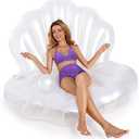 Triumpeek 57" L Inflatable Seashell Pool Float, Blow Up Giant Clam Floatie with 8" Pearl Ball, Shell Pool Floating Ride On Raft Chair for Swimming Pool Summer Beach Party for Adults