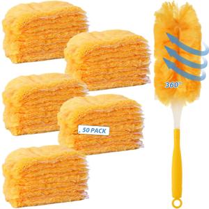 JMIATRY 50PCS Disposable Duster Refills for Swiffer 360 Degree Dusters Refills Pads Heavy Duty Duster Refill with Adjustable Handle Yellow Disposable Dusters for Cleaning Home, Office