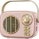 Retro Bluetooth Speaker, Vintage Decor, Gifts for Women Men Teen Girls,Portable Wireless Bluetooth Speaker, Cute Aesthetic Style for Office Kitchen Desk Bedroom Outdoor Support USB/TF Card/AUX (Pink)