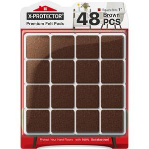 X-PROTECTOR Felt Furniture Pads - 48 PCS 1" - Felt Pads Floor Protectors - Chair Felt Pads - Felt Pads for Furniture Feet - Furniture Pads for Hardwood Floors - Protect Your Floors! (Brown, Square)