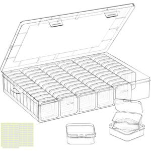 DILIBRA Large Bead Organizer Box, 66 Pcs Small Clear Storage Containers with Labels, Mini Bead Organizers and Storage Craft Case with Handle for Jewelry Bracelet Screws Seeds Diamonds Arts Small Parts