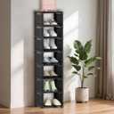 Space-Saving 8-Tier Vertical Shoe Rack, Stackable Narrow Shoe Organizer with Dustproof Fabric Shelves, Sturdy Metal Frame Storage for Entryway Closet Dorm Apartment Small Spaces
