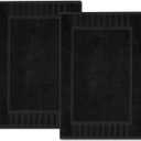 White Classic Luxury Bath Mat Floor Towel Set - Absorbent Cotton Hotel Spa Shower/Bathtub Mats [Not a Bathroom Rug] 22"x34" | 2 Pack | Black