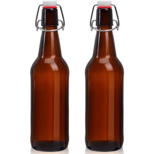 16oz 2 Pack Amber Glass Beer Bottles with Airtight Rubber Seal Flip Caps,Swing Top Glass Bottles for Home Brewing, Kombucha, Beverages, Oil, Vinegar, Vanilla Extract,Water, Soda, Kefir (500ml)