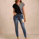 Women's Leopard Print Blouse Wrap V Neck Short Sleeve Button Front Summer Shirt (M)