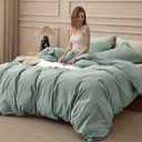 100% Washed Cotton Duvet Cover Queen Size - Iceberg Green Minimalist Cotton Duvet Cover Linen Like for All Seasons