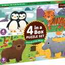 Mudpuppy Animals of The World 4-in-A-Box Puzzle Set, 12