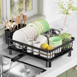 Dish Drying Rack, Stainless Steel Drainer Rack with Drainboard with Smart Drainage System, Space Saving Dish Strainer for Kitchen Counter with Cutlery Holder, Black (12.5W x 17"L), Black  Dish Drying Rack, Stainless Steel Drainer Rack with Drainboard with Smart Drainage System, Space Saving Dish Strainer for Kitchen Counter with Cutlery Holder, Black (12.5W x 17"L), Black