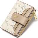 GAEKEAO Small Wallets for Women RFID Blocking Leather Bifold Zipper Pocket Wallet Credit Card Holder with ID Window (Type 2 Kahki&White)