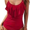 Blooming Jelly Women's One Piece Swimsuit Tummy Control Bathing Suit Modest Cute Slimming Flattering Ruffle Ladies Swimwear (Medium, Red_a)