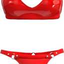 Women Sexy Leather Lingerie Set, High-Elastic Shorts, Glossy, Shiny Shaping Latex Bra Adjustable M