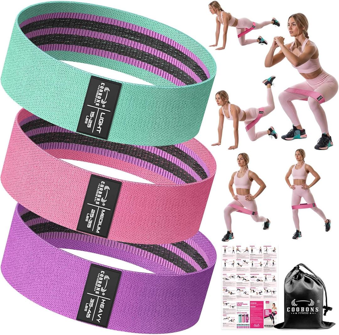 Fabric Resistance Bands for Working Out - Exercise Bands for Women and Men, Booty Bands for Legs and Glute, Yoga, Pilates, Rehab, Fitness and Home Workout, Pink