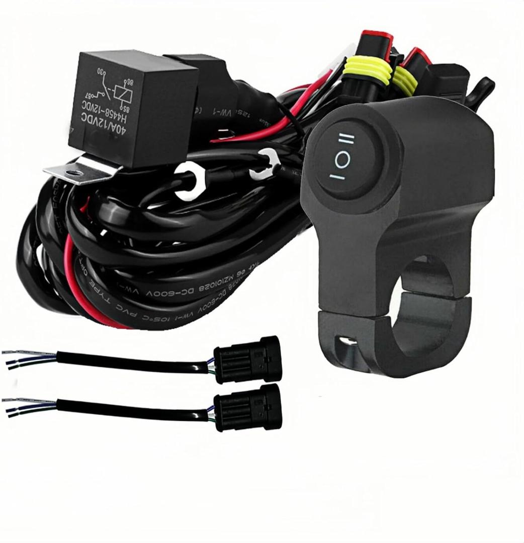 LINJIE Motorcycle Double Color/High Low Beam Wiring Harness Kit 12V Relay Double Color Spot Lights Wiring On Off Waterproof Switch Motorcycle High Low Beam Wiring Kit (5.75ft), Black
