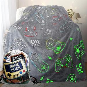 LMKLOP Glow in The Dark Gaming Blanket for Boys/Girls/Toddler/Baby, Cute Funny Kids Throw Blanket for Birthday/Toys, Gamer Gifts for Teen Boy, Gamer Room Decor 40"x 60"