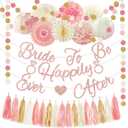Bridal Shower Decorations,Pink Bridal Shower Decorations Includes Bride To Be Happily Ever After Decorations Paper Flower Ball for Wedding Bachelorette Party Decorations