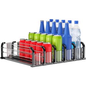 Automatic Drink Organizer for Fridge, Refrigerator Soda Can Dispenser & Beverage Pusher Glide for Pantry, Cooler & Kitchen, Self-Pushing Drink Holder for Soda, Beer, Seltzer - Black, 5 Rows-15"D