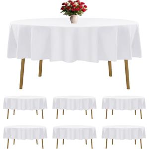 6 Pack White Round Tablecloths 90 Inches Table Cloth Stain and Wrinkle Resistant Washable Polyester Table Cover Fabric for Party, Wedding,Dining,and Banquet Decoration
