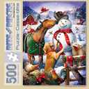 Bits and Pieces  500 Piece Jigsaw Puzzle for Adults  Christmas Barn Snowman - Animal Winter Scene Jigsaw Puzzle by Artist Larry Jones, Completed Puzzle Size: 18" x 24"