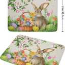 Easter Bunny Colorful Eggs Dish Drying Mat for Kitchen Counter,Spring Flowers Green Grass Drying Mat 18 x 24 Inch with High Absorbent Microfiber Drainer Mat for Coffee Bar
