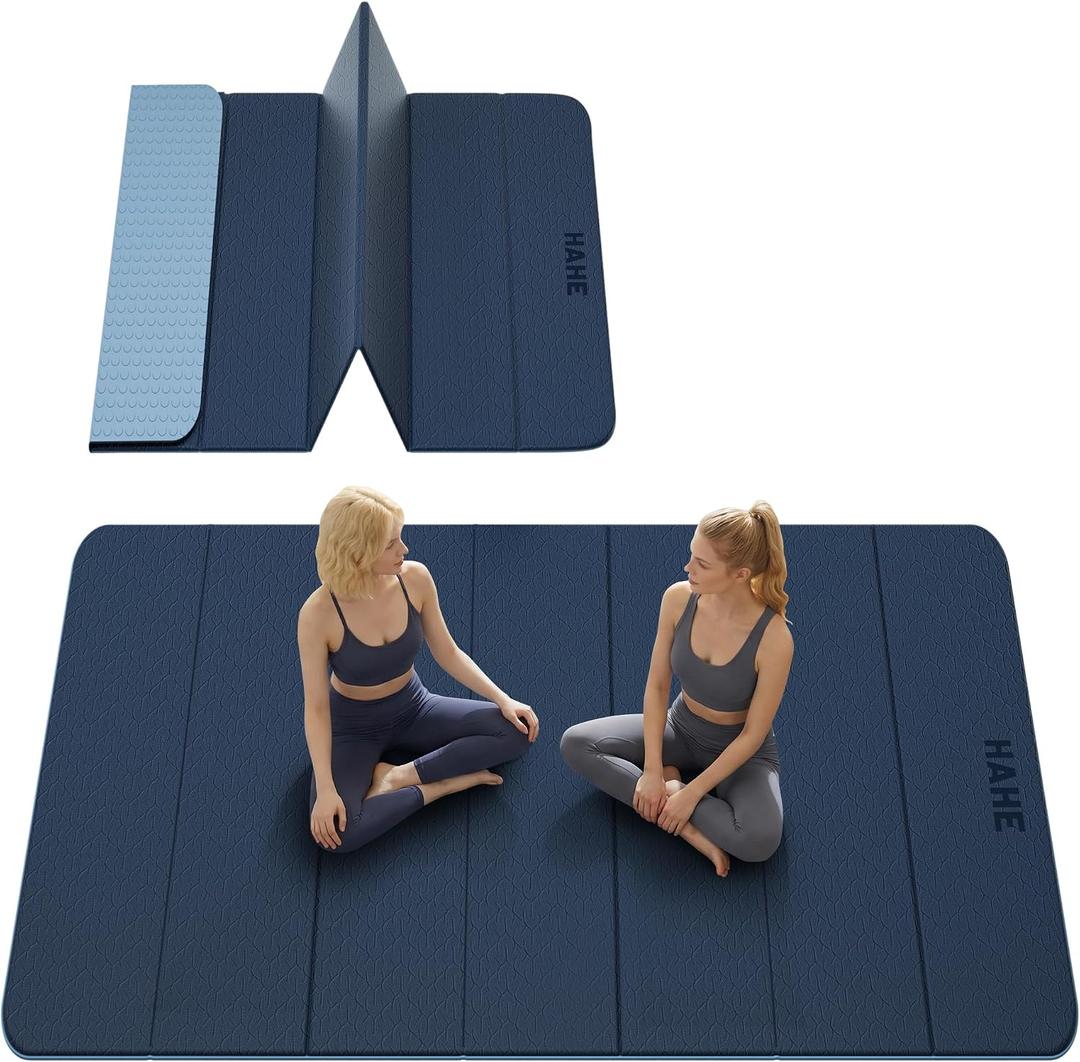 HAHE Extra Wide Folding Exercise Mat 75"x40"x0.4" TPE Fitness Mat