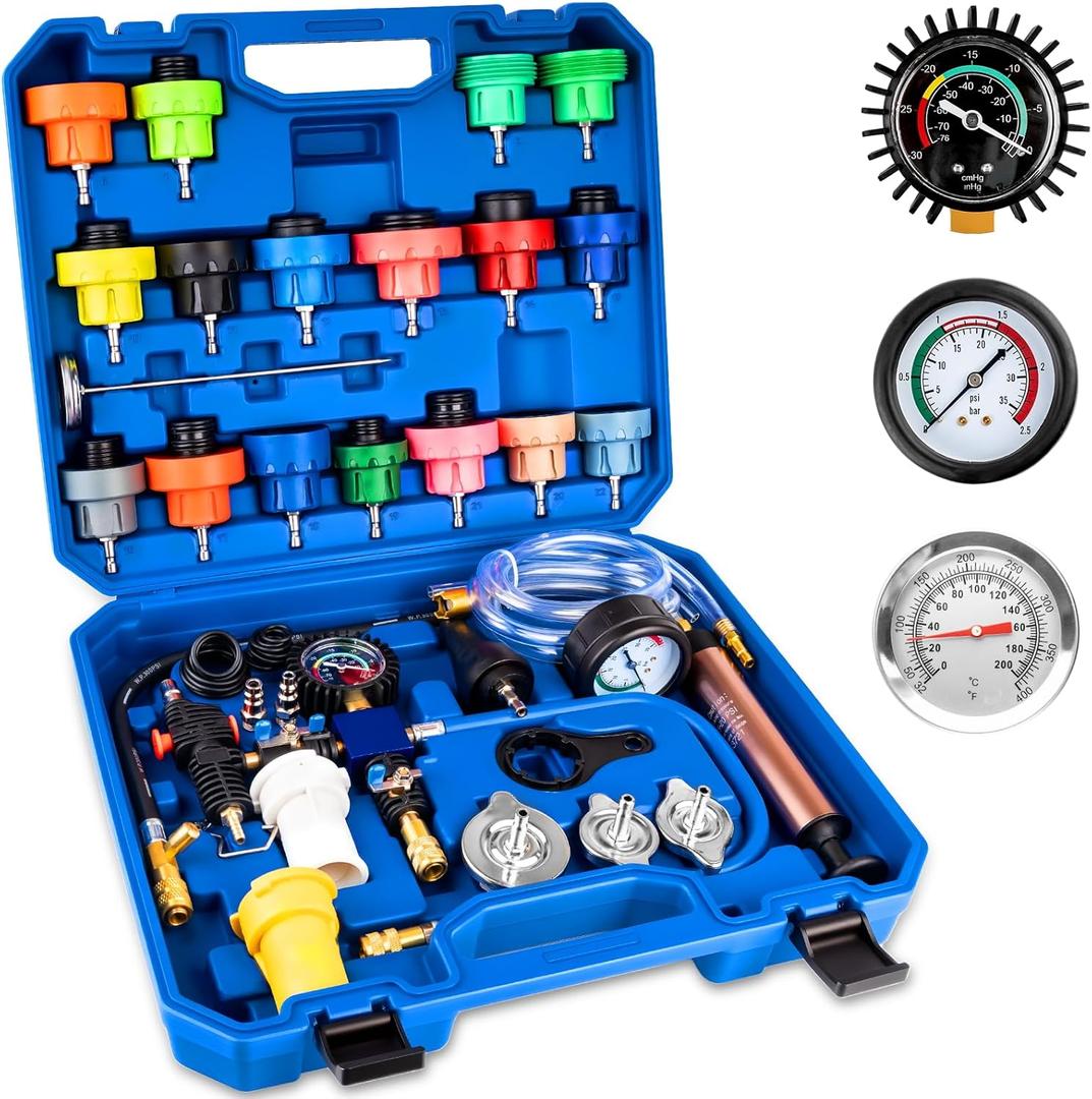 31PCS Coolant Pressure Tester Kit, Radiator Pressure Tester and Vacuum Refill Kit for Automotive Cooling System, Includes 23 Adapters