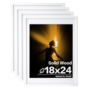 Egofine 18x24 Picture Frames Set of 4, Made of Plexiglass 16x20 with Mat 18x24 without Mat, Poster Frame for Wall Mounting Photo Frame Vertically or Horizontally, White