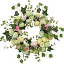 20 Inch Artificial Easter Egg Wreath, Spring Easter Wreath with Artificial Floral & Greenery, Easter Themed Wreath, Easter Door Hanger, Home Decor for Front Door, Wall, Window, Indoor & Outdoor