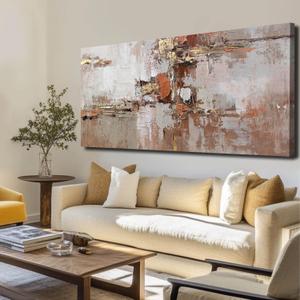 MLART99 Modern Colorful Artwork Abstract Wall Decor for Living Room 24"x48" Large Wall Art Minimalist Pictures Neutral Poster for Bedroom living room Kicten Decorative 48"L x 24"W, Pink and Gold