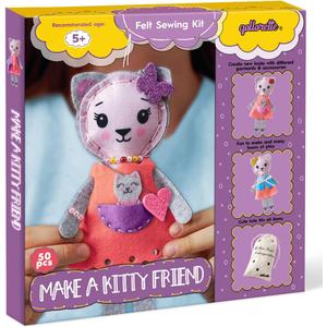 Qollorette Felt Sewing Kit for Children, Make Your Own Kitty Toy, Kids' Craft Kit - Make A Friend Sew Kit - Beginner Sewing Kit for Kids, Learn to Sew & Play