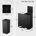 EKO EcoCasa Plus 2 x 10.6 Gal (2 x 40 L) Dual Trash Can for Kitchen, Large Stainless Steel Step-On Garbage Can, Trash and Recycle Bin Combo with Soft-Close Lids, Removable Buckets, Matte Black