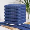Homaxy Premium Cotton Kitchen Towels 16"x 28", Large Natural Ring Spun 390 GSM Dish Towels, Super Absorbent Terry Kitchen Hand Towels, Soft Tea Towels with Hanging Loop, Pure Navy Blue Design, 6 Pack