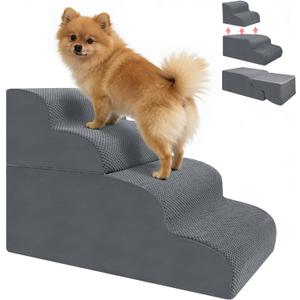 4-Step Dog Stairs, 19.8 Inch High Pet Steps for Small Dogs and Cats, Non-Slip Indoor Pet Ramp, Grey