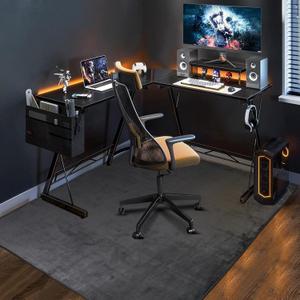 63"x51" Office Chair Mat for Hardwood Floor, Flannel Fabric Desk Rug for Hard Surface, Protector Floor Mat for Home Office (Grey) (Dark Grey (Stitched Edge))
