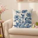 GAGEC Summer Pillow Covers 18x18 Inch Vintage Summer Decor Blue Floral Pillow Vintage Throw Pillowcases Holiday Cushion Case for Spring Home Farmhouse Living Room Bedroom Spring Decorations