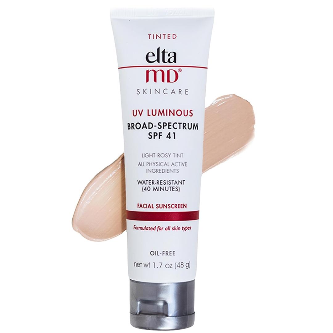 EltaMD UV Luminous Tinted Face Sunscreen and Primer, SPF 41 Rosy Tinted Mineral Sunscreen with Zinc Oxide, 1.7 oz Tube, BBD: 03/2024