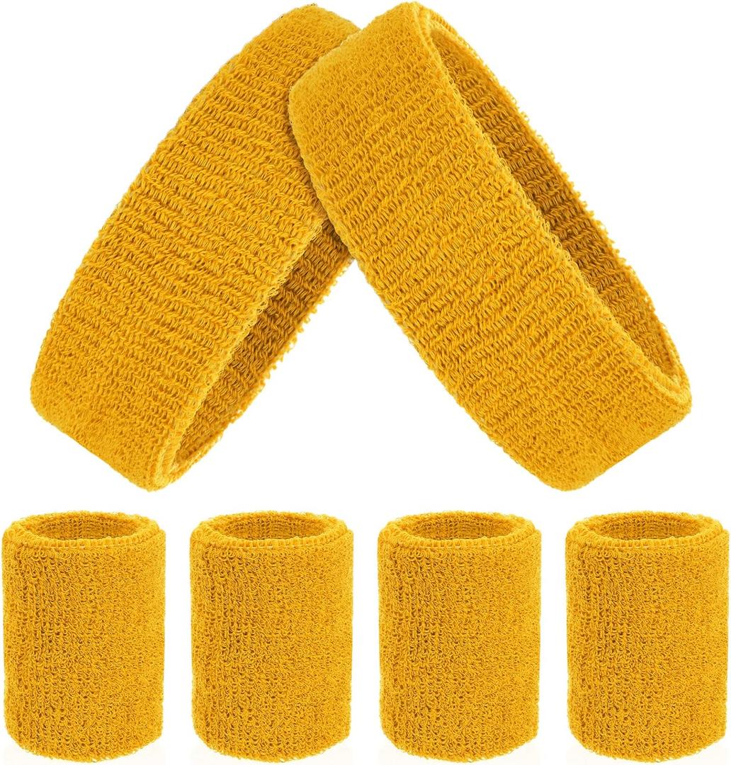 ASTER 6pcs Headband Wristband Set, Including 2pcs Sports Headband and 4pcs Wristband Sports Band Colorful Striped Sweatband for Men and Women Basketball Soccer Yoga Badminton Tennis Volleyball Golf